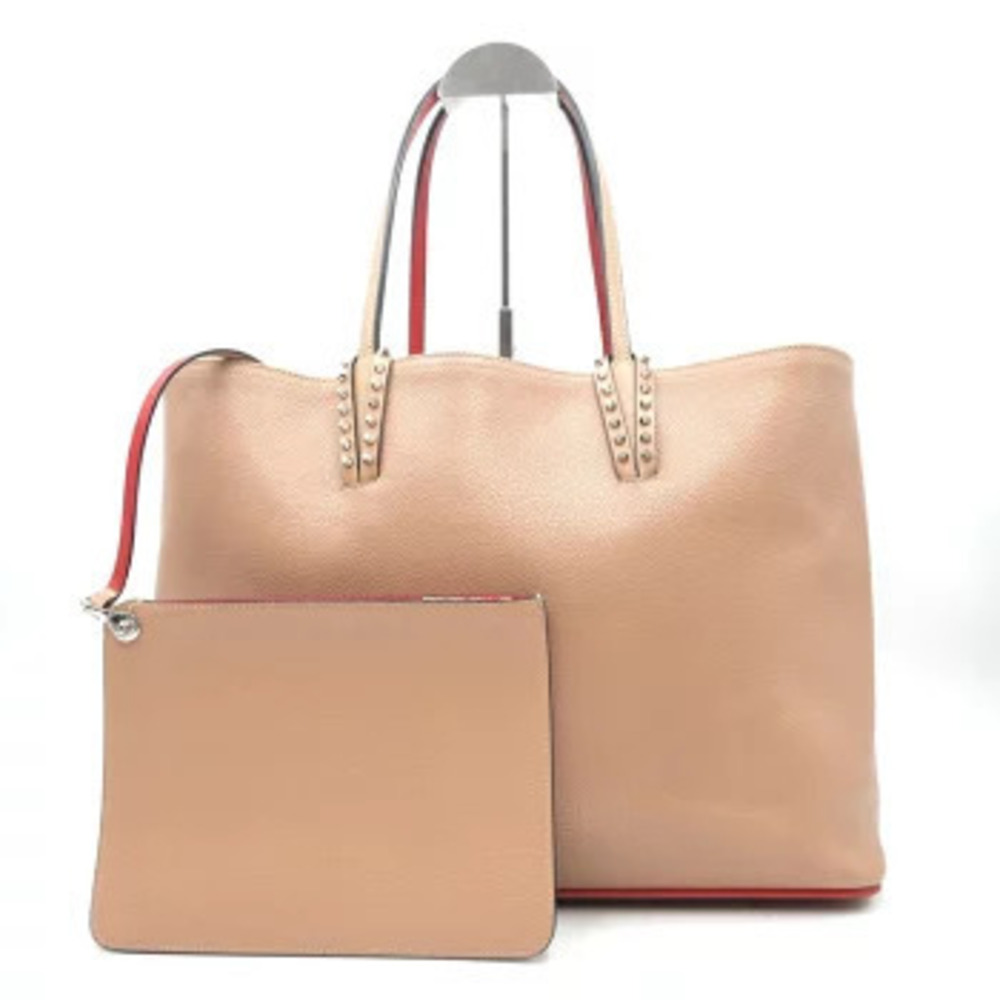 Christian Louboutin Cabata Tote Bag Pouch Studded Leather Beige Tan